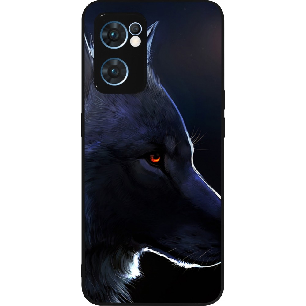 Coque OPPO Reno7 5G - Silicone rigide noir Wolf Shape