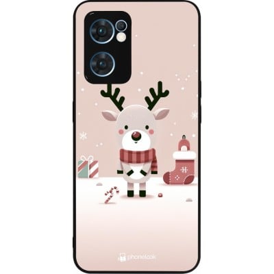 Coque OPPO Reno7 5G - Silicone rigide noir Noël 2023 Choupinette Renne