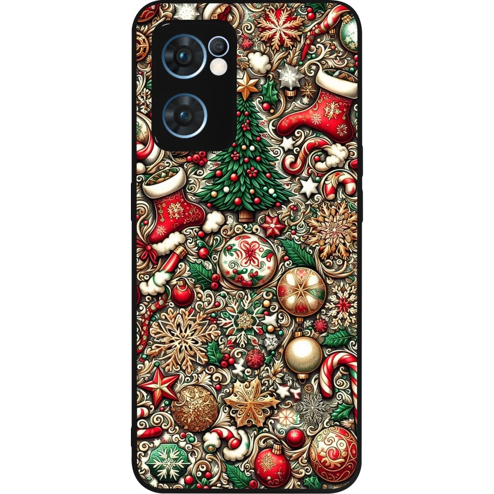 Coque OPPO Reno7 5G - Silicone rigide noir Noël 2023 micro pattern