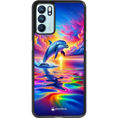 Coque OPPO Reno6 5G - Dauphin arc-en-ciel heureux