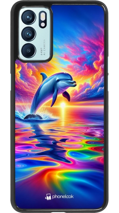 Coque OPPO Reno6 5G - Dauphin arc-en-ciel heureux