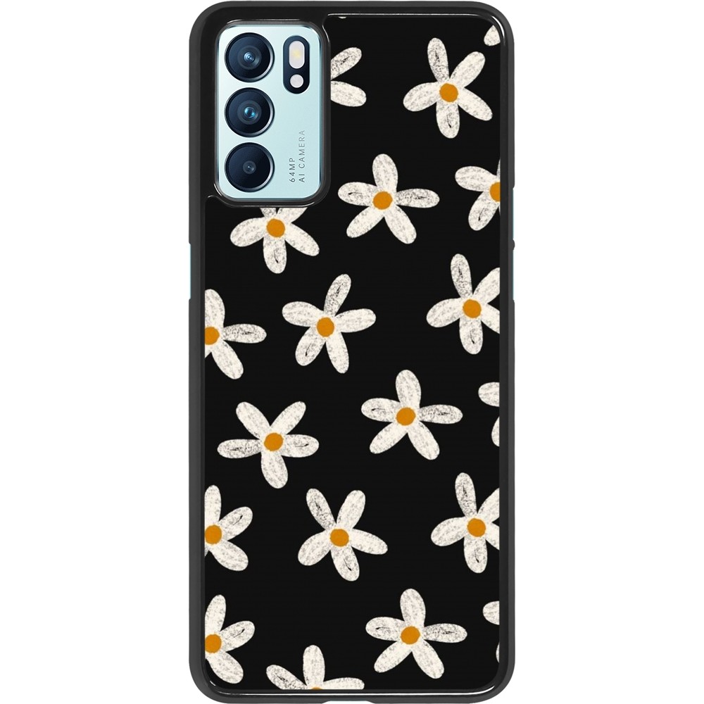 Coque OPPO Reno6 5G - Easter 2024 white on black flower