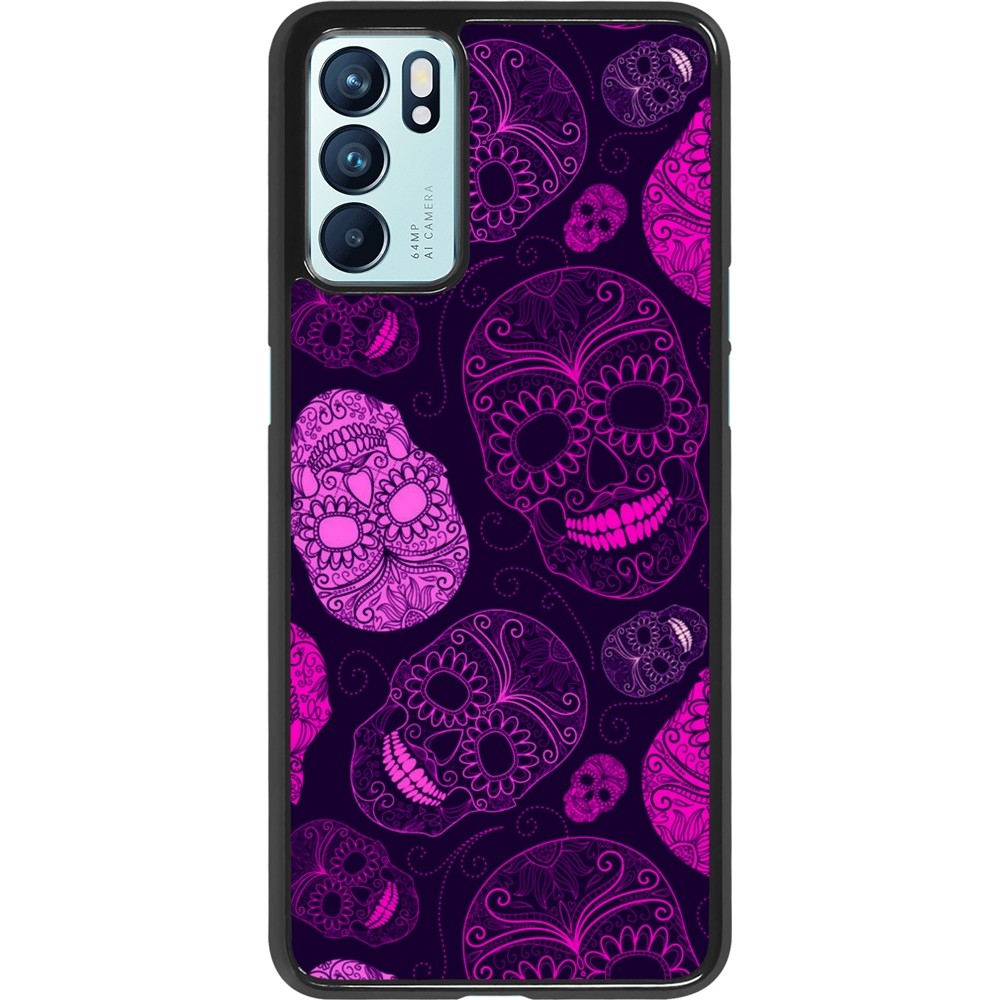 OPPO Reno6 5G Case Hülle - Halloween 2023 pink skulls