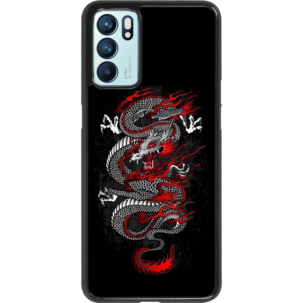 OPPO Reno6 5G Case Hülle - Japanese style Dragon Tattoo Red Black