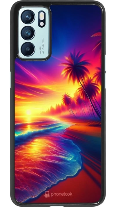 Coque OPPO Reno6 5G - Plage coucher soleil flashy