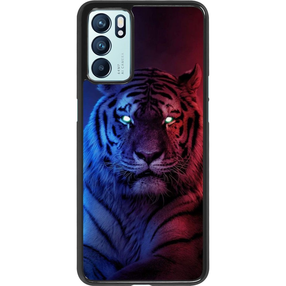 Coque Oppo Reno6 5G - Tiger Blue Red