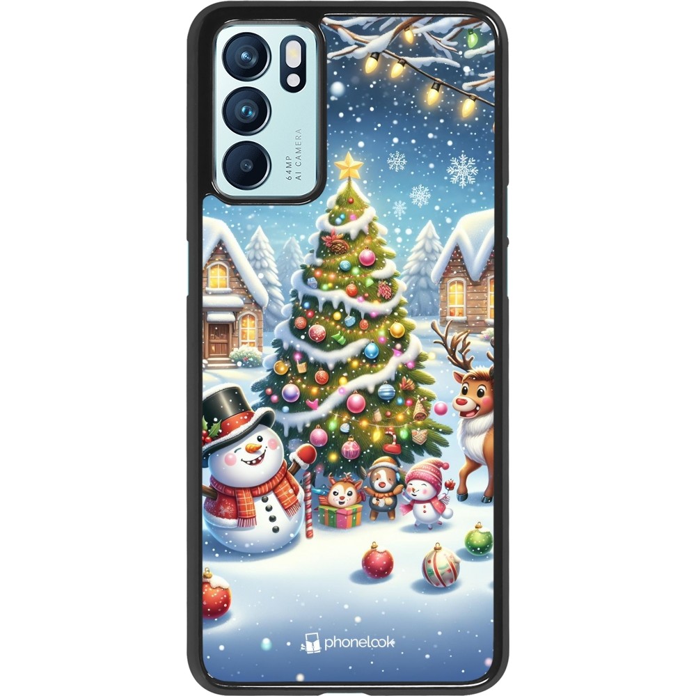 Coque OPPO Reno6 5G - Noël 2023 bonhomme de neige et sapin