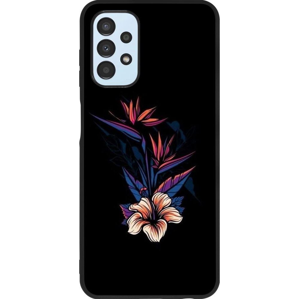 Coque Samsung Galaxy A13 5G - Silicone rigide noir Dark Flowers