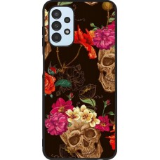 Coque Samsung Galaxy A13 5G - Silicone rigide noir Skulls and flowers