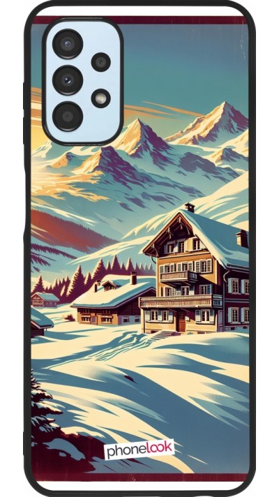 Coque Samsung Galaxy A13 5G - Silicone rigide noir Chalet montagne enneigée