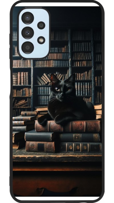 Coque Samsung Galaxy A13 5G - Silicone rigide noir Chat livres sombres