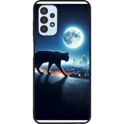 Coque Samsung Galaxy A13 5G - Silicone rigide noir Chat noir sous la pleine lune