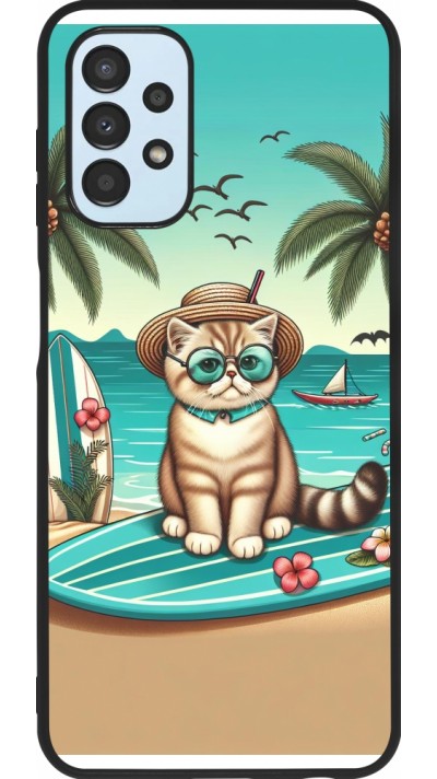 Coque Samsung Galaxy A13 5G - Silicone rigide noir Chat Surf Style