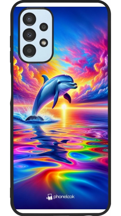 Coque Samsung Galaxy A13 5G - Silicone rigide noir Dauphin arc-en-ciel heureux