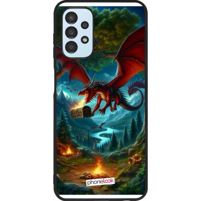 Coque Samsung Galaxy A13 5G - Silicone rigide noir Dragon Volant Forêt Trésor