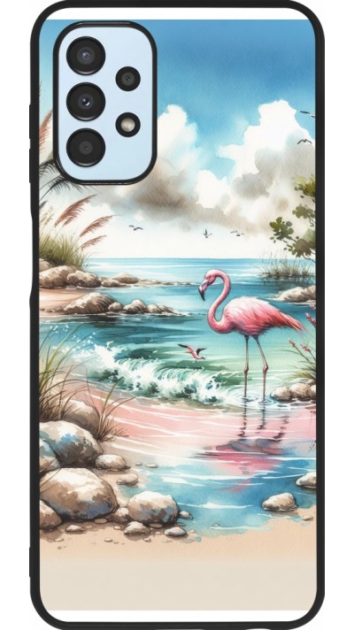 Coque Samsung Galaxy A13 5G - Silicone rigide noir Flamant rose aquarelle