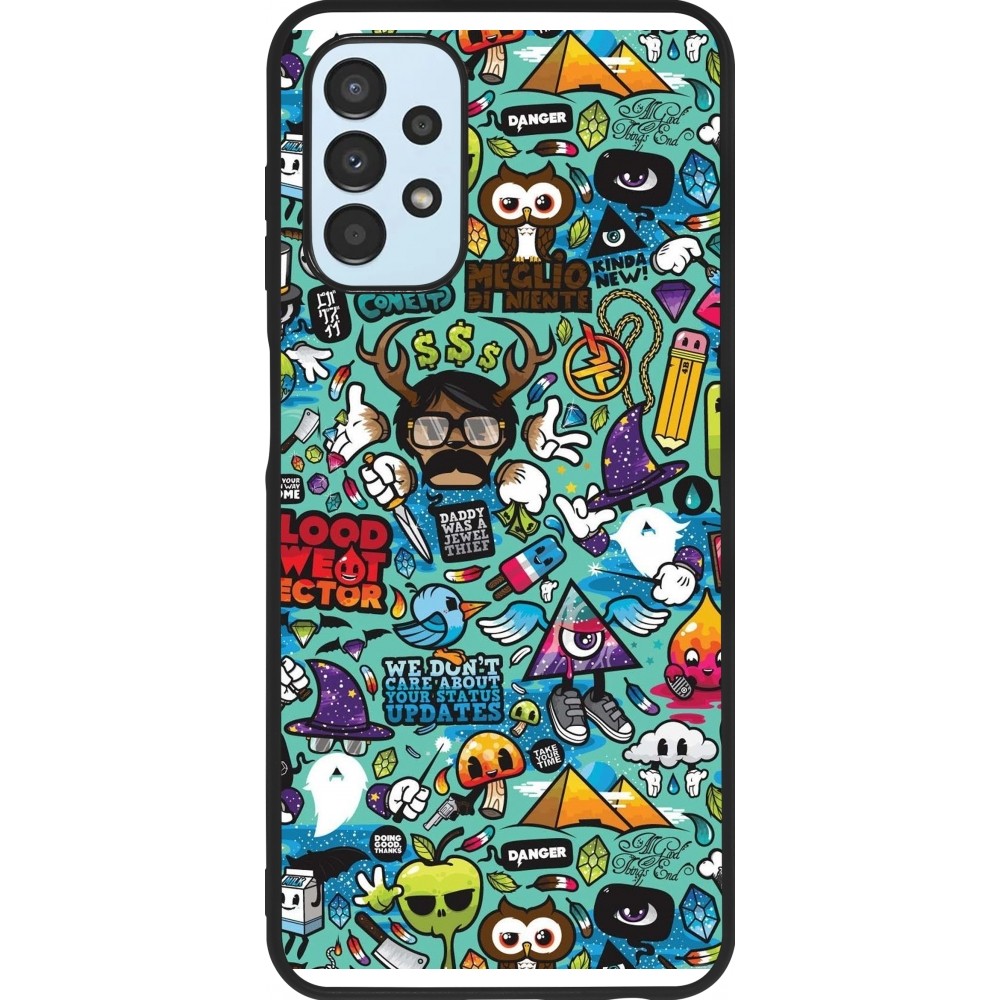 Coque Samsung Galaxy A13 5G - Silicone rigide noir Mixed Cartoons Turquoise