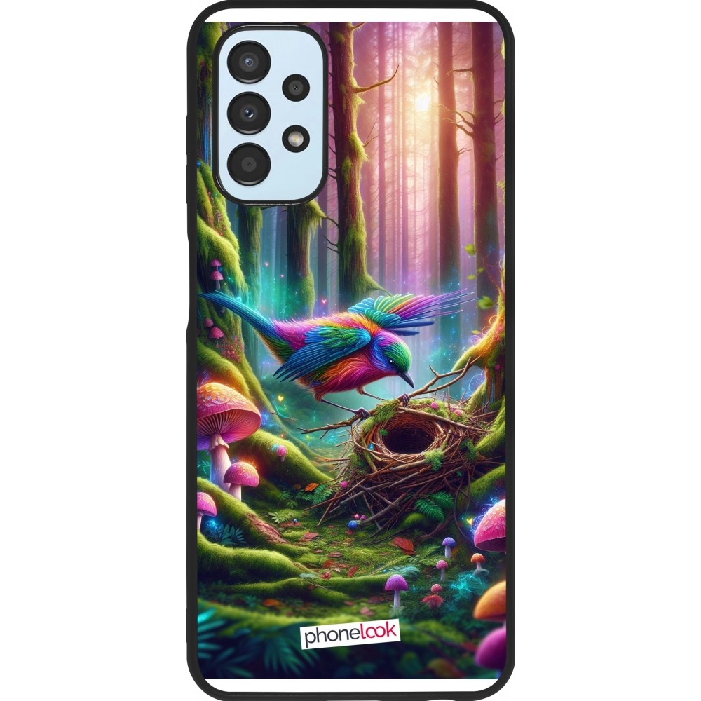 Coque Samsung Galaxy A13 5G - Silicone rigide noir Oiseau Nid Forêt