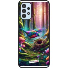 Coque Samsung Galaxy A13 5G - Silicone rigide noir Oiseau Nid Forêt