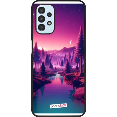 Coque Samsung Galaxy A13 5G - Silicone rigide noir Paysage Violet-Rose