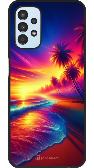 Coque Samsung Galaxy A13 5G - Silicone rigide noir Plage coucher soleil flashy