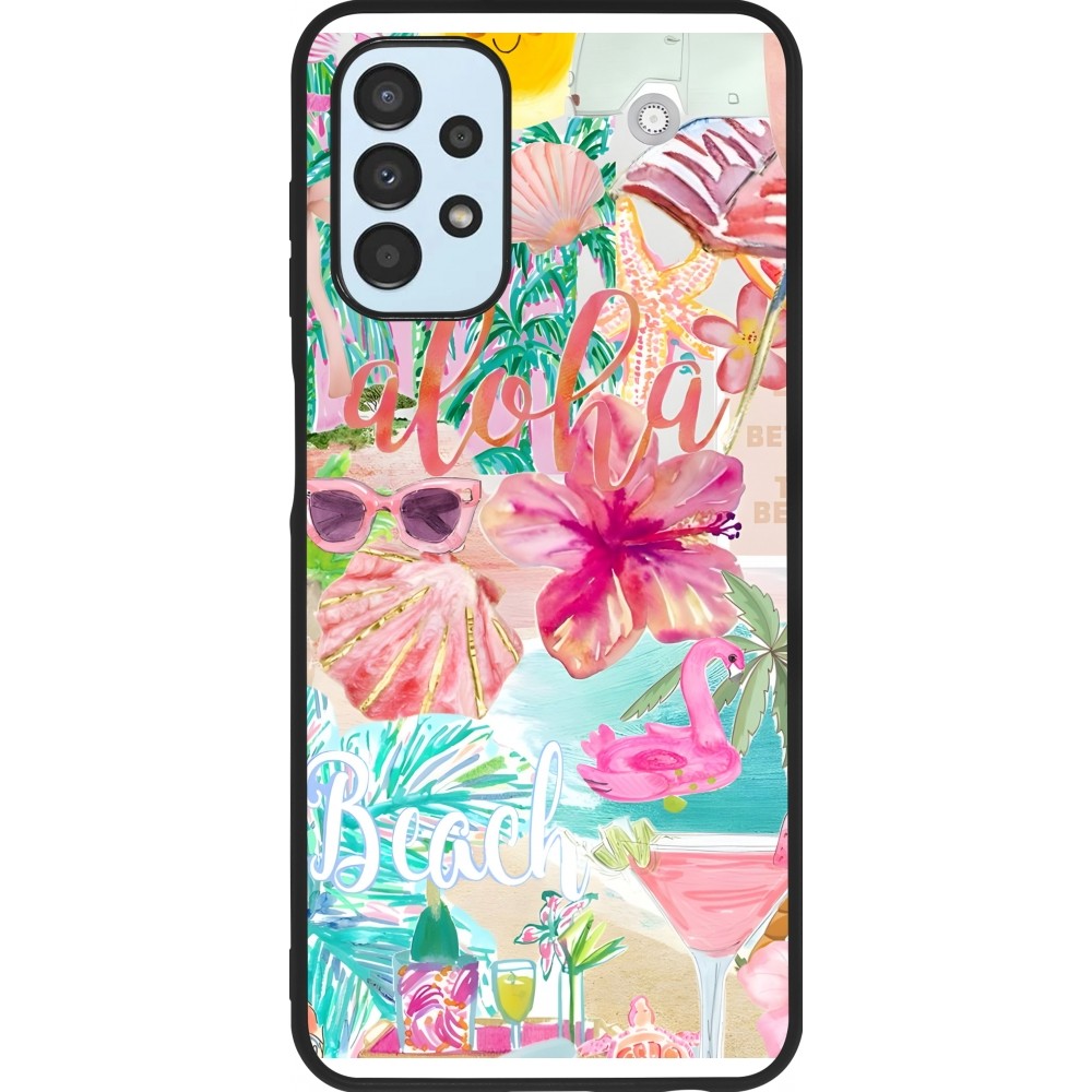 Coque Samsung Galaxy A13 5G - Silicone rigide noir Preppy Collage Aloha