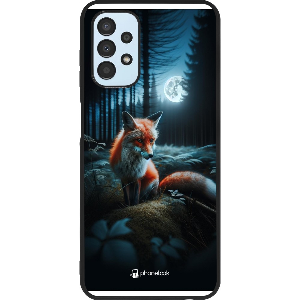 Coque Samsung Galaxy A13 5G - Silicone rigide noir Renard lune forêt