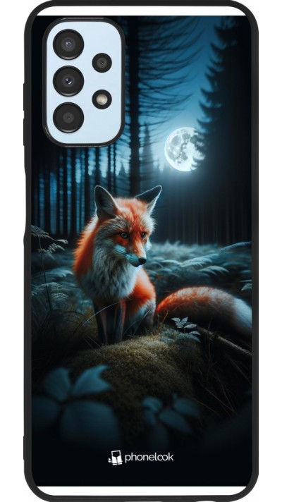 Coque Samsung Galaxy A13 5G - Silicone rigide noir Renard lune forêt