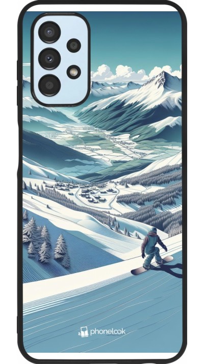 Coque Samsung Galaxy A13 5G - Silicone rigide noir Snowboarder Montagne