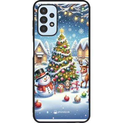 Coque Samsung Galaxy A13 5G - Silicone rigide noir Noël 2023 bonhomme de neige et sapin