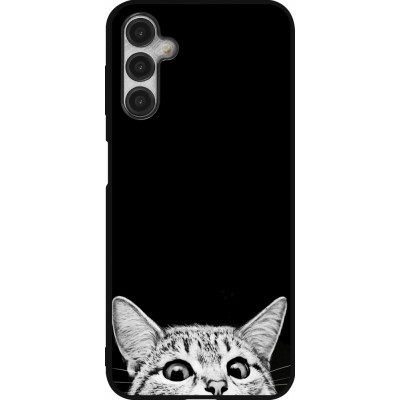 Coque Samsung Galaxy A14 5G - Silicone rigide noir Cat Looking Up Black