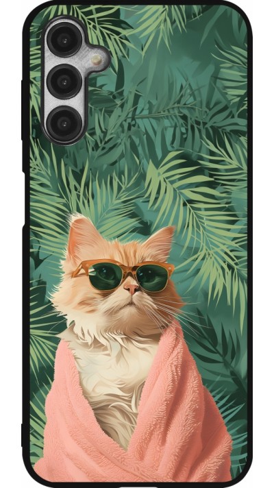 Coque Samsung Galaxy A14 5G - Silicone rigide noir Cat Summer Palms