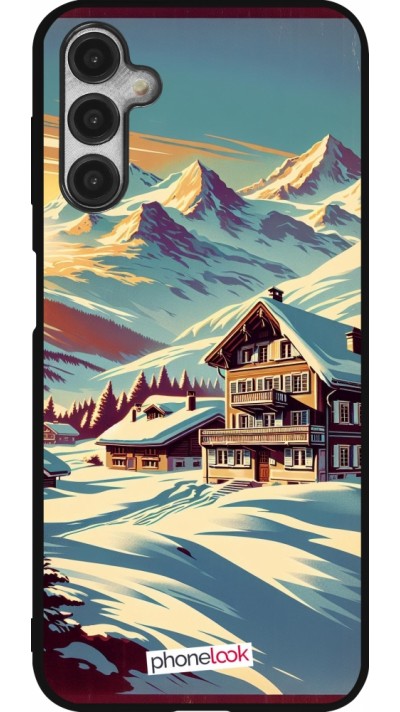 Coque Samsung Galaxy A14 5G - Silicone rigide noir Chalet montagne enneigée