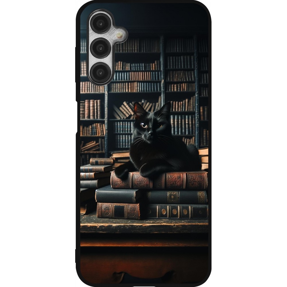 Coque Samsung Galaxy A14 5G - Silicone rigide noir Chat livres sombres