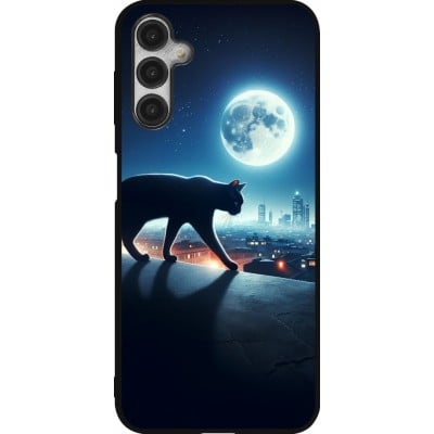 Coque Samsung Galaxy A14 5G - Silicone rigide noir Chat noir sous la pleine lune