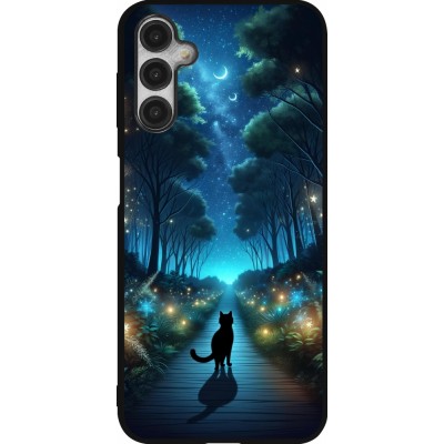 Coque Samsung Galaxy A14 5G - Silicone rigide noir Chat noir promenade