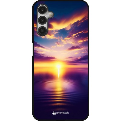 Coque Samsung Galaxy A14 5G - Silicone rigide noir Coucher soleil jaune violet