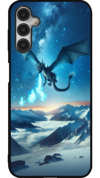 Coque Samsung Galaxy A14 5G - Silicone rigide noir Dragon nocturne montagne