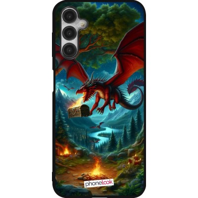 Coque Samsung Galaxy A14 5G - Silicone rigide noir Dragon Volant Forêt Trésor