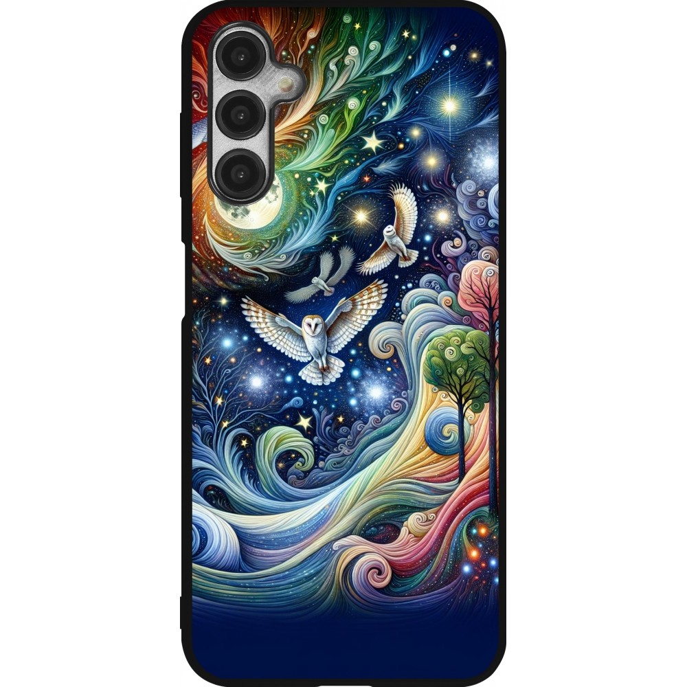 Coque Samsung Galaxy A14 5G - Silicone rigide noir hibou volant floral