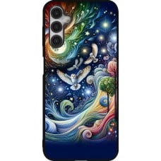 Coque Samsung Galaxy A14 5G - Silicone rigide noir hibou volant floral