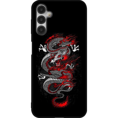 Coque Samsung Galaxy A14 5G - Silicone rigide noir Japanese style Dragon Tattoo Red Black