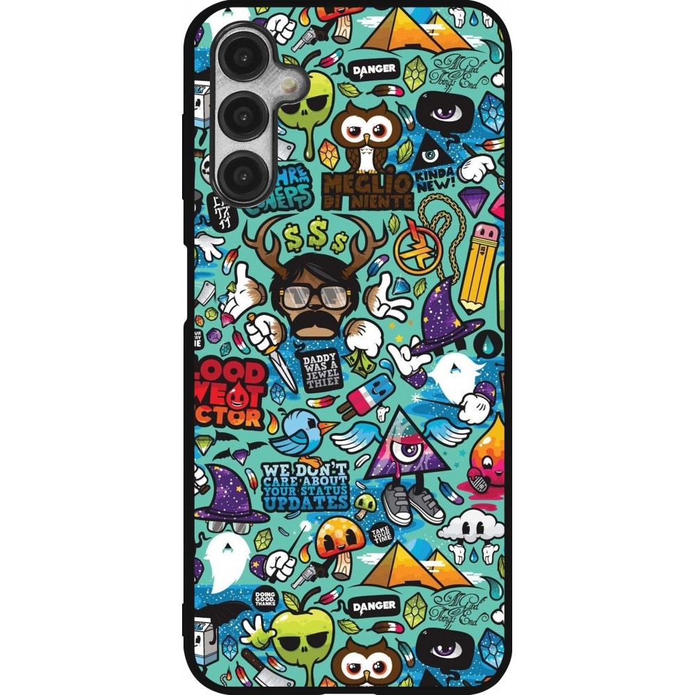 Coque Samsung Galaxy A14 5G - Silicone rigide noir Mixed Cartoons Turquoise