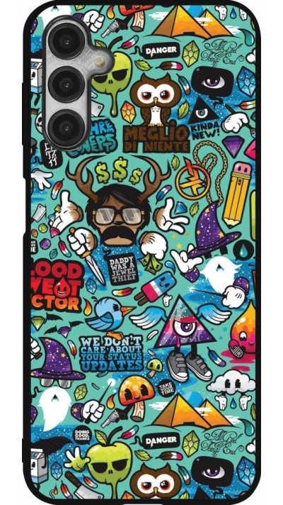 Coque Samsung Galaxy A14 5G - Silicone rigide noir Mixed Cartoons Turquoise