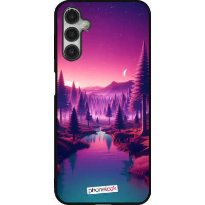 Coque Samsung Galaxy A14 5G - Silicone rigide noir Paysage Violet-Rose