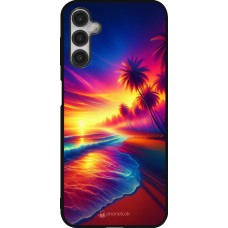 Coque Samsung Galaxy A14 5G - Silicone rigide noir Plage coucher soleil flashy