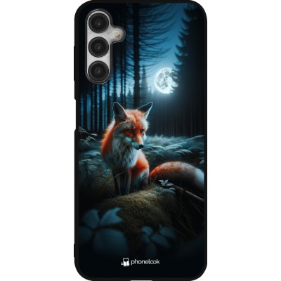 Coque Samsung Galaxy A14 5G - Silicone rigide noir Renard lune forêt