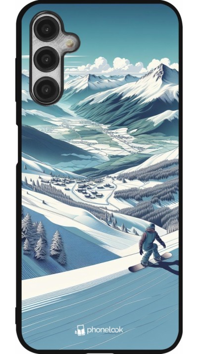 Coque Samsung Galaxy A14 5G - Silicone rigide noir Snowboarder Montagne