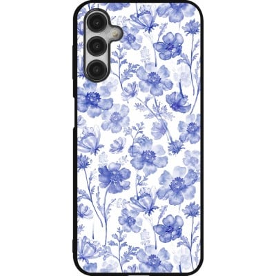 Coque Samsung Galaxy A14 5G - Silicone rigide noir Spring 23 watercolor blue flowers