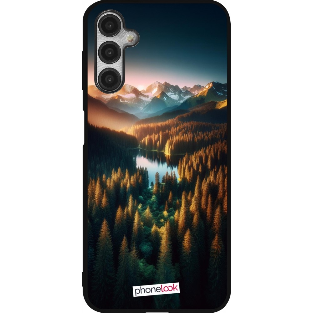 Coque Samsung Galaxy A14 5G - Silicone rigide noir Sunset Forest Lake